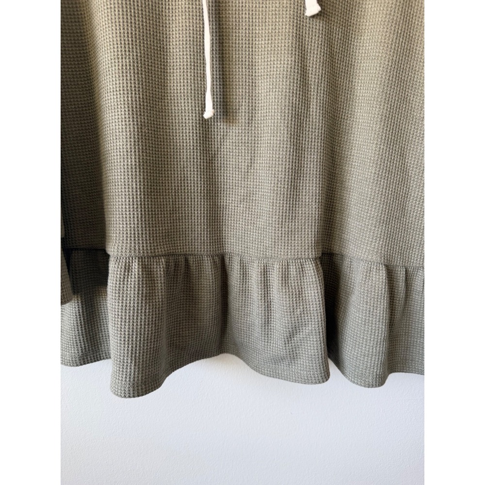 Wishlist Hoodie Large Sage Green Waffle‎ Knit Ruffle Peplum Oversized Thermal - Picture 5 of 11